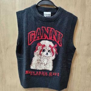 Ganni Charcoal and Scarlet Dog Sweater Vest